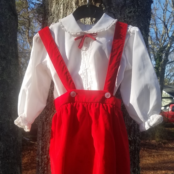 Vintage Red Velour 3 Piece Outfit 3T - Picture 6 of 8